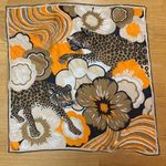 Burmel Vintage Floral Cheetah Preppy Silky Square Scarf Orange Photo 0