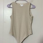 House of Harlow 1960 Beige Ribbed Thong Bodysuit Sleeveless Neutral Size S Tan Photo 0