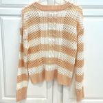 Mia & Tess Sweater Womens S Striped Cable Open Knit Peach White Multiple Photo 1