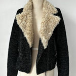 ZARA Trafaluc Side Zip Shearling Wool Herringbone Tweed Moto Jacket Womens XS Photo 0