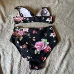 Cupshe Black Floral Tie Front High Waisted Bikini Two Piece Swimsuit Size Large Photo 5
