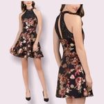 Francesca’s Black Red Metallic Floral Halter Fit &‎ Flare Dress Size XS Photo 2