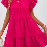 Solid Crew Neck Tiered Dress Pink Photo 2