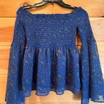 Sam Edelman Blue Smocked Bell Sleeve Blouse size M Photo 5