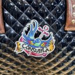 Consuela  Black Quilted Patent Tote Floral Embroidery Leather Shoulder Bag Purse Photo 7