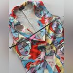 GUAPA Women’s Colorful Abstract Face Print Collared Casual Vest‎ Like New M/L Orange Size M Photo 4