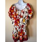 Ashley Stewart Ashley‎ Stewart 2X Tunic Top Red Floral Tie Neck Short Sleeve Blouse Fall Boho Photo 6