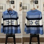 Vintage Southwestern Indian Button Blanket Print Poncho OSFM Blue Size undefined Photo 1