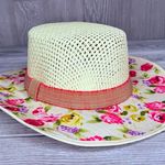 EMG sombrero / hat woven floral fabric beach hat cute summer accessory hat Pink Photo 2