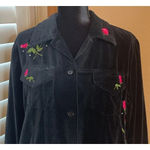 Quacker Factory  Medium Rhinestone Rose Embroidered Black Velvet Shacket Top‎ VTG Photo 1