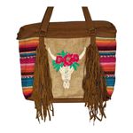 Boho Leather Serape Tote Bag Cow Skull Embroidered Fringe Shoulder Bag Large Brown Photo 10