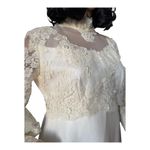 Vtg OOAK Lace Wedding dress scalloped sheer high neck & empire waist medium White Photo 9