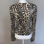 ZARA Pleated Leopard Print V-neck Faux Wrap Crop Top Long Sleeve Blouse, Small Photo 2