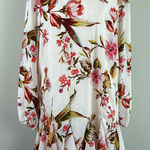 TINSEL Floral Print Pleated‎ Ruffle Hem High Neck Long sleeve Dress Size Medium Green Photo 0