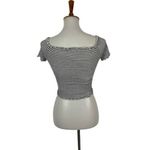 Large Striped Ribbed Lettuce Hem Off Shoulder Cropped Top Y2K Aesthetic Size M Photo 3