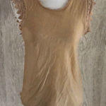 ZARA Tan Velvet-like Lace Arm Trim Tank Top Photo 0