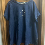 Molato Denim Tunic Top Plus Size 1X Cowrie Shell Embellished Casual Blue Photo 0