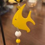 Yellow Fish Earrings with White Beads Photo 2
