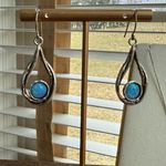 Artisan 4pc  Blue Opal 925 Sterling Silver Hook Earrings Liquid Silver Chain Pend Photo 7