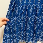 ZARA  Royal Blue boho Embroidered Puff Sleeve Top Scalloped Hem blouse cotton S Photo 4