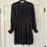 Ulla Johnson Amara Dress Noir Black Plisse Satin Mini Dress Size 4 Small Ruffle Photo 5