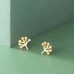Small Tiny CZ Tree Stud Earrings for Women Gold Photo 2