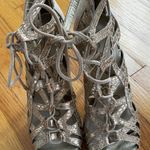 Sam Edelman Essex Beige & Gold Lace Up Leather & Suede High Heel Sandals, size 7.5 Photo 11