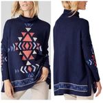 J Jill Women Size M Blue Aztec Knit Funnel Neck Sweater Poncho Boho Southwestern Size M Photo 1