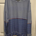 Weekend Suzanne Betro Striped Boat Neck Long Sleeve Top Plus Size 3X Blue White Photo 0