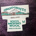 Aran Crafts Merino Wool Cable Knit Cardigan Size Medium Purple One Button FLAW Photo 3