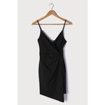 Lulus  Ruched Black Sleeveless V-Neck Cami Camisole Mini Wrap Tank Dress Size M Photo 9