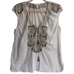 J.Crew  Pale‎ Pink Brown Embroidered Cotton Poplin Boho Top Tie Front MEDIUM Photo 4