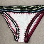 Bar III Women's Bikini Bottom White Pink Border Size Small Crochet trim Photo 0