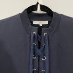 Tibi Navy Blue Lace Up Sweatshirt Dress XXS Long Sleeve Crew Neck Casual Photo 7