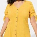 Torrid Fit N Flare Rayon Slub Top Tied Short Sleeve Sz 4X Maize Yellow Button Up Photo 0