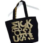 Disney  Parks Mickey Mouse Black with Metallic Gold Sparkle Canvas Tote Bag Photo 0