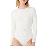 Kate Spade  Belted Long Sleeve One Piece rash guard Shell Jacquard Swimsuit NEW Photo 1