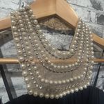 EUC City Studio Navy Halter Maxi Dress Beaded Pearl Neck Line Size 3 Blue Photo 6