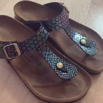 Birkenstock  Gizeh Metallic Crocodile Print Sandals | Women’s Size 41 Photo 6