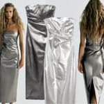 ZARA NWT Gunmetal Strapless Dress Size M Photo 0