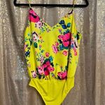 EXPRESS  Bright Yellow Hot Pink Floral Summer Tank Top Bodysuit Small Photo 0
