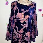 Free People  Rare Piece Navy & Pink Velvet Floral Bell Sleeve Sheer Dress Size XS Photo 0