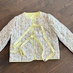 Yousify Womens Cropped Puffer Jackets Floral Print Tie Open Front Lightweight Quilted Jacket Yellow Size M Photo 0