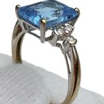 10k 10KT Karat Fine Solid White Gold Blue Topaz & Diamond Ring Women’s 6.5 Photo 2