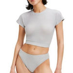 Good American  - NWT Silver Sparkle Short Sleeve Crop Top Sz 1 - S/M Photo 0