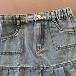 Pleated A Line Mini Denim Skirt Blue Size XXS Photo 9