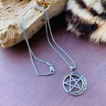 Crescent Celtic Moon And Star Sterling Silver Necklace Popcorn Chain Photo 0