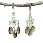 Sterling Silver  smokey brown and aqua quartz crystal earrings, NWOT Photo 0
