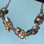 Early Unsigned Coro Vintage Cabbage Rose Rhinestone Golden Necklace Gold Photo 3