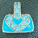 Vintage 925 Signed Blue Topaz CZ Stone Enamel Purse Pendant 3.8g Photo 9